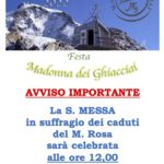 Messa alla madonnina dei ghiacciai - Capanna Gnifetti: spostata all’istituto Mosso al Passo dei Salati