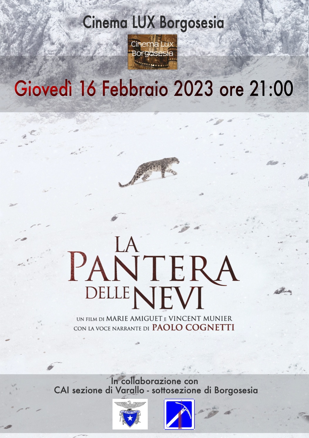 Cinema LUX a Borgosesia -Film "LA PANTERA DELLE NEVI"
